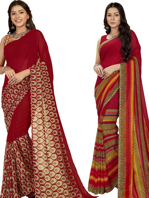 women pack of 2 casual wear combo sarees with blouse - 21428606 - Very Small Image - 1