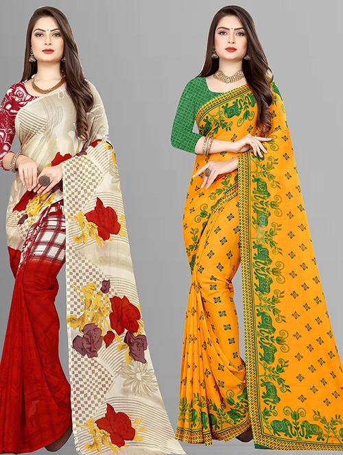 women pack of 2 casual wear sarees with blouse - 21428625 - Very Small Image - 1