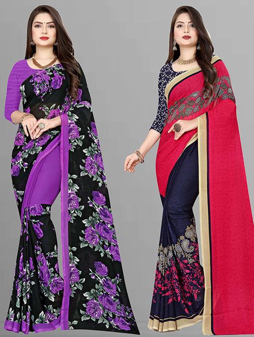 women pack of 2 casual wear combo sarees with blouse - 21428629 - Very Small Image - 1