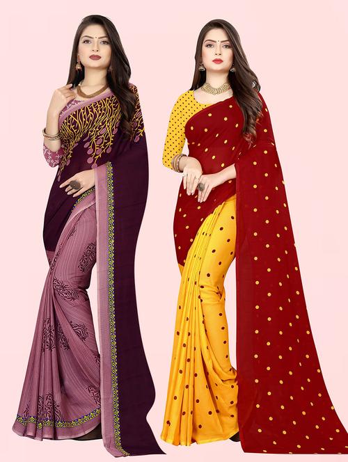 women pack of 2 casual wear sarees with blouse - 21428639 - Very Small Image - 1