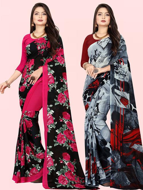 women pack of 2 casual wear combo sarees with blouse - 21428646 - Very Small Image - 1