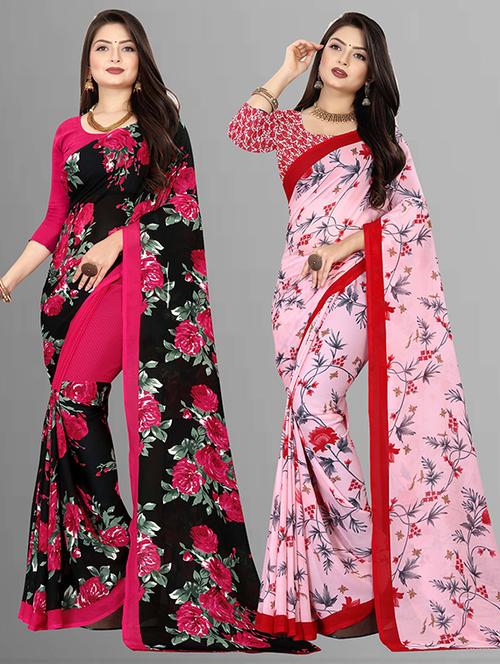 women pack of 2 casual wear combo sarees with blouse - 21428647 - Very Small Image - 1