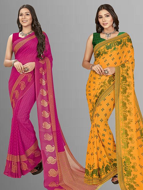 women pack of 2 casual wear sarees with blouse - 21428655 - Very Small Image - 1