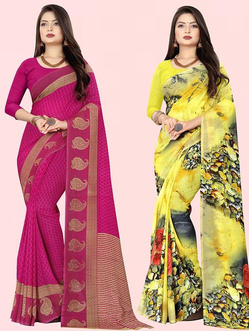 women pack of 2 casual wear combo sarees with blouse - 21428675 - Very Small Image - 1