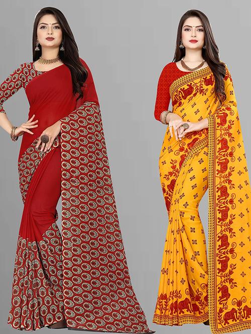 women pack of 2 casual wear combo sarees with blouse - 21428680 - Very Small Image - 1
