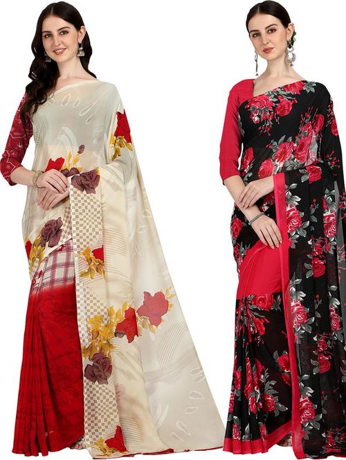 women pack of 2 casual wear sarees with blouse - 21428684 - Very Small Image - 1