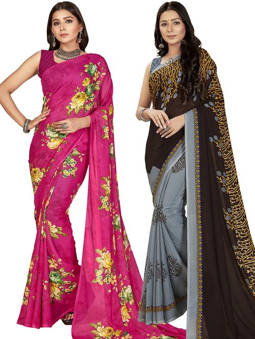 women pack of 2 casual wear combo sarees with blouse - 21428686 - Very Small Image - 1