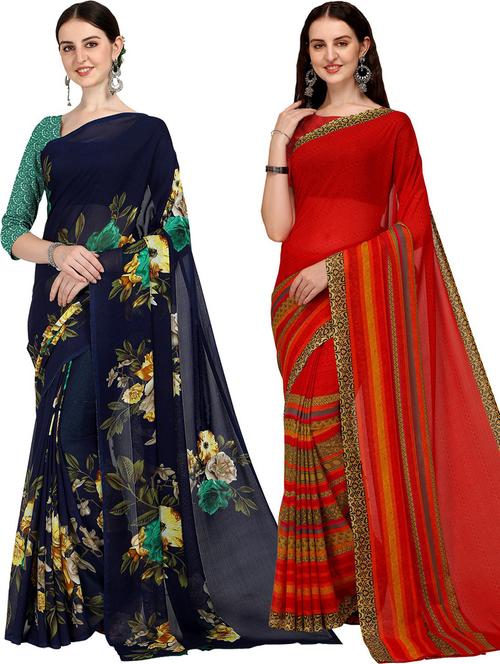 women pack of 2 casual wear combo sarees with blouse - 21428687 - Very Small Image - 1