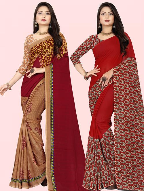 women pack of 2 casual wear combo sarees with blouse - 21428689 - Very Small Image - 1
