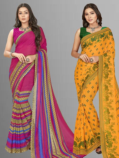 women pack of 2 casual wear combo sarees with blouse - 21428693 - Very Small Image - 1