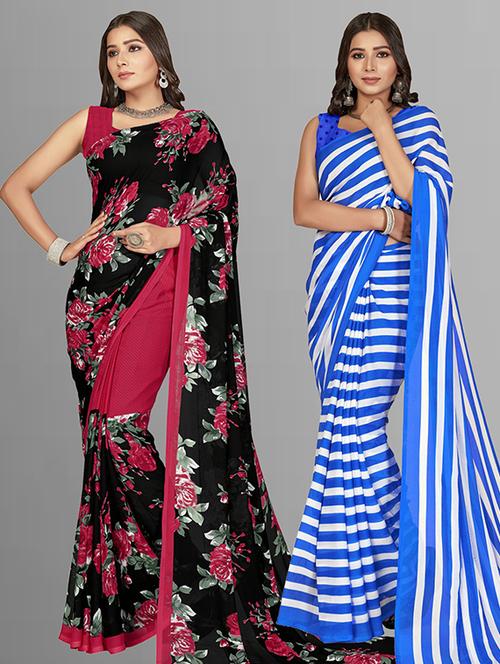 women pack of 2 casual wear combo sarees with blouse - 21428699 - Very Small Image - 1