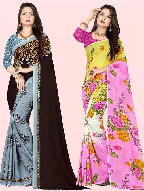 women pack of 2 casual wear combo sarees with blouse - 21428703 - Very Small Image - 1