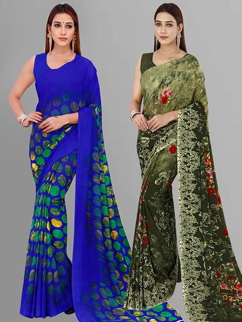 women pack of 2 casual wear combo sarees with blouse - 21428708 - Very Small Image - 1