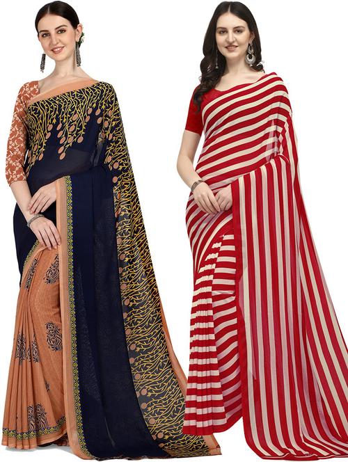 women pack of 2 casual wear sarees with blouse - 21428711 - Very Small Image - 1