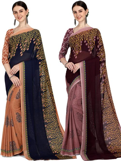 women pack of 2 casual wear combo sarees with blouse - 21428738 - Very Small Image - 1