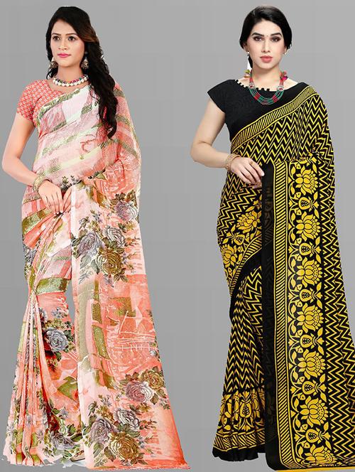 women pack of 2 casual wear combo sarees with blouse - 21428743 - Very Small Image - 1