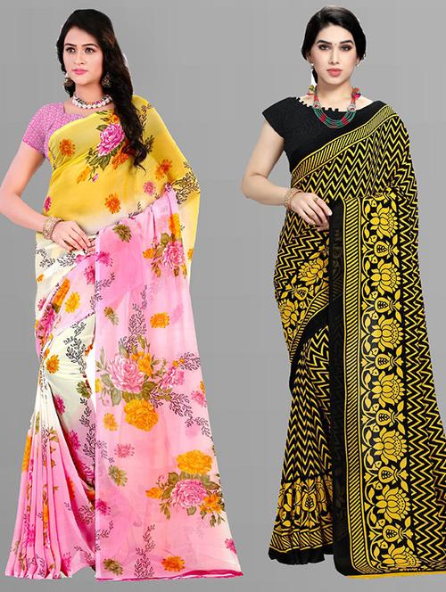 women pack of 2 casual wear combo sarees with blouse - 21428744 - Very Small Image - 1