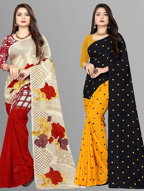women pack of 2 casual wear combo sarees with blouse - 21428785 - Very Small Image - 1