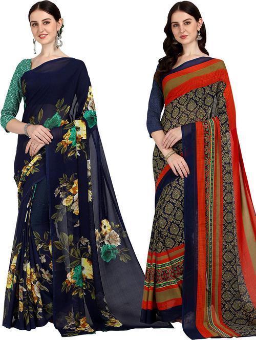 women pack of 2 casual wear combo sarees with blouse - 21428792 - Very Small Image - 1