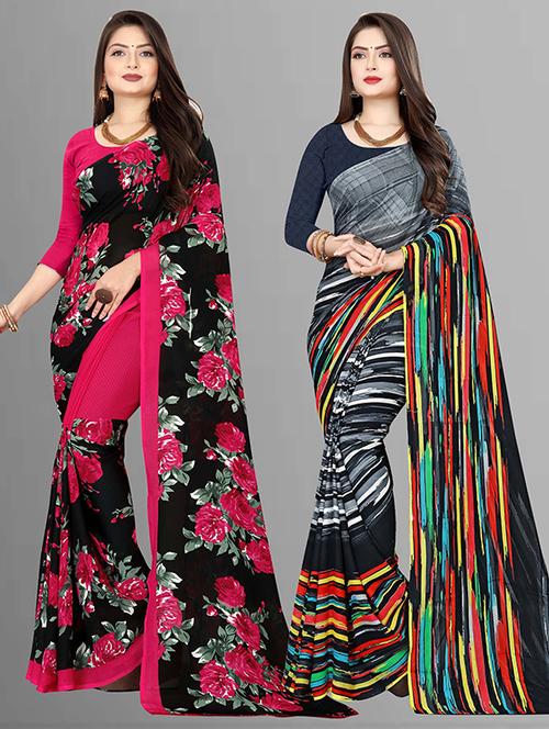 women pack of 2 casual wear combo sarees with blouse - 21428795 - Very Small Image - 1