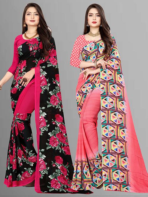 women pack of 2 casual wear combo sarees with blouse - 21428808 - Very Small Image - 1