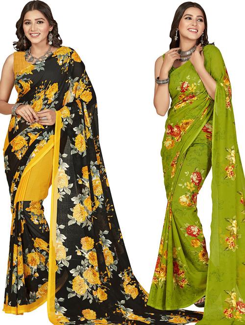 women pack of 2 casual wear combo sarees with blouse - 21428827 - Very Small Image - 1