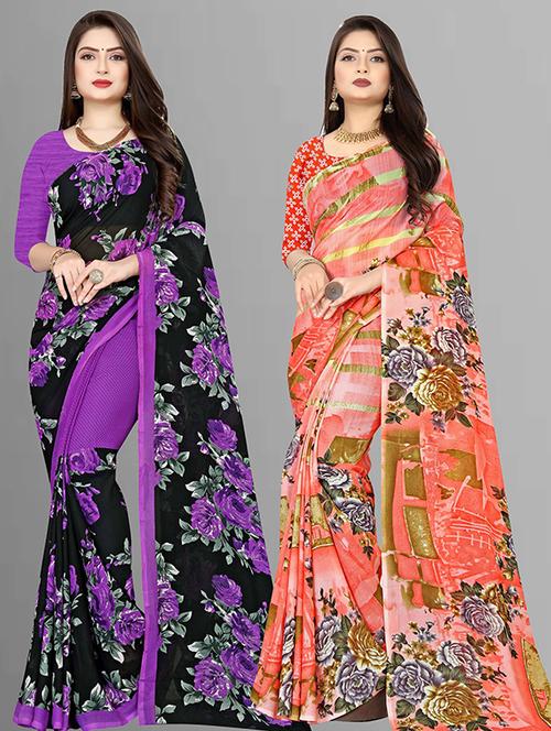 women pack of 2 casual wear sarees with blouse - 21428841 - Very Small Image - 1
