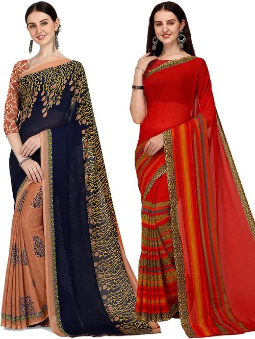 women pack of 2 casual wear combo sarees with blouse - 21428845 - Very Small Image - 1