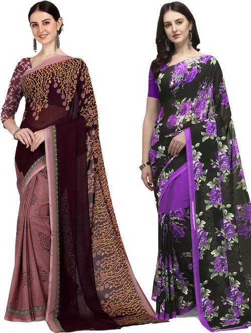 women pack of 2 casual wear combo sarees with blouse - 21428849 - Very Small Image - 1