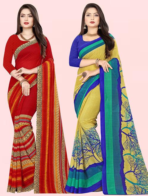 women pack of 2 casual wear combo sarees with blouse - 21428857 - Very Small Image - 1