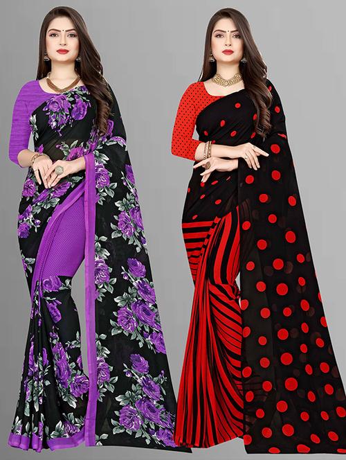 women pack of 2 casual wear combo sarees with blouse - 21428859 - Very Small Image - 1