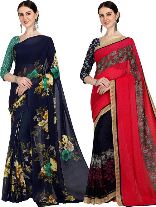 women pack of 2 casual wear combo sarees with blouse - 21428867 - Very Small Image - 1