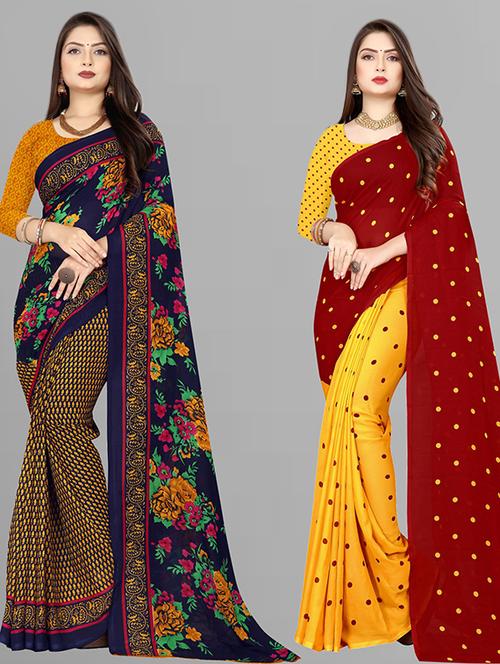 women pack of 2 casual wear combo sarees with blouse - 21428872 - Very Small Image - 1