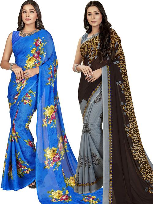 women pack of 2 casual wear combo sarees with blouse - 21428877 - Very Small Image - 1