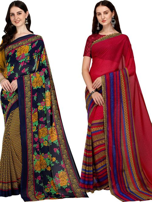 women pack of 2 casual wear combo sarees with blouse - 21428888 - Very Small Image - 1