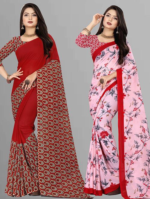 women pack of 2 casual wear combo sarees with blouse - 21428889 - Very Small Image - 1