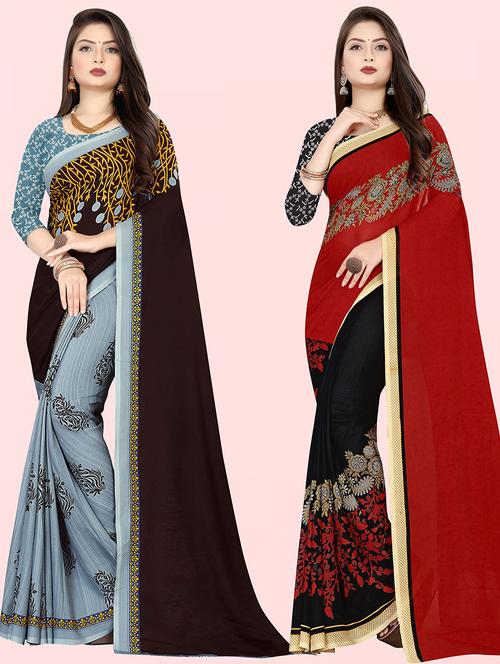 women pack of 2 casual wear combo sarees with blouse - 21428890 - Very Small Image - 1
