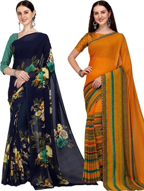 women pack of 2 casual wear combo sarees with blouse - 21428893 - Very Small Image - 1