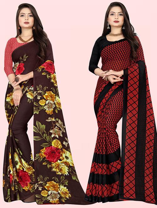 women pack of 2 casual wear combo sarees with blouse - 21428894 - Very Small Image - 1