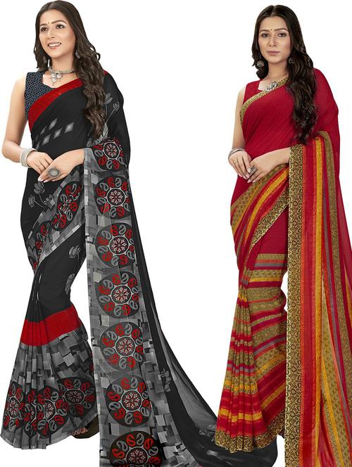 women pack of 2 casual wear combo sarees with blouse - 21428899 - Very Small Image - 1