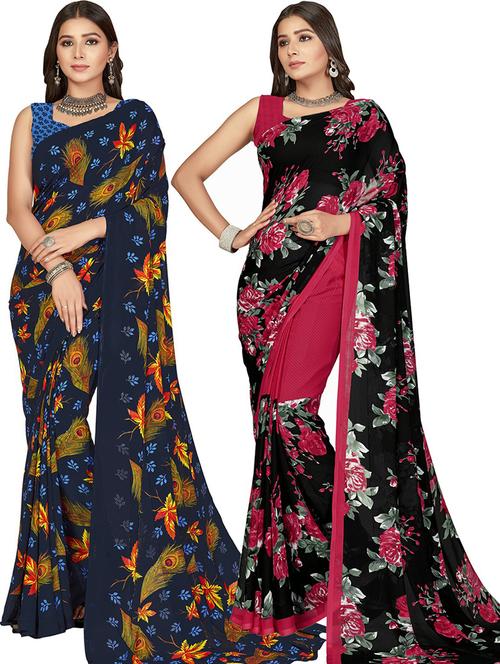 women pack of 2 casual wear combo sarees with blouse - 21428901 - Very Small Image - 1