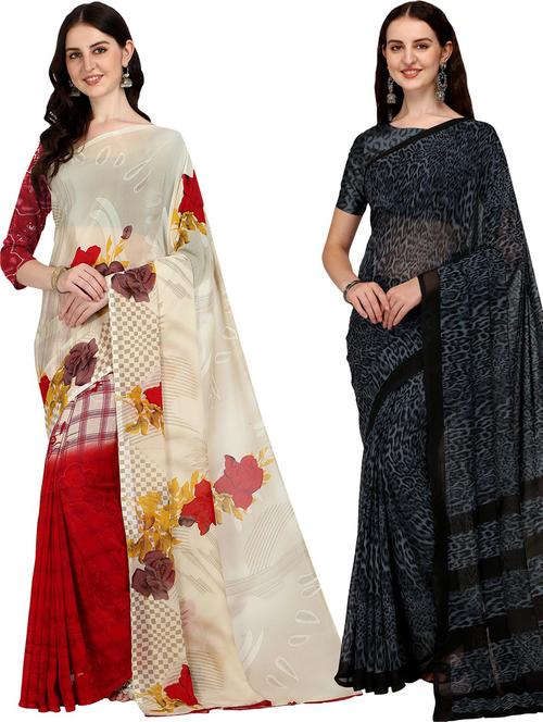 women pack of 2 casual wear combo sarees with blouse - 21428902 - Very Small Image - 1