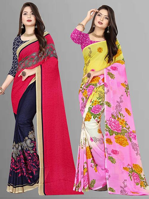 women pack of 2 casual wear combo sarees with blouse - 21428903 - Very Small Image - 1