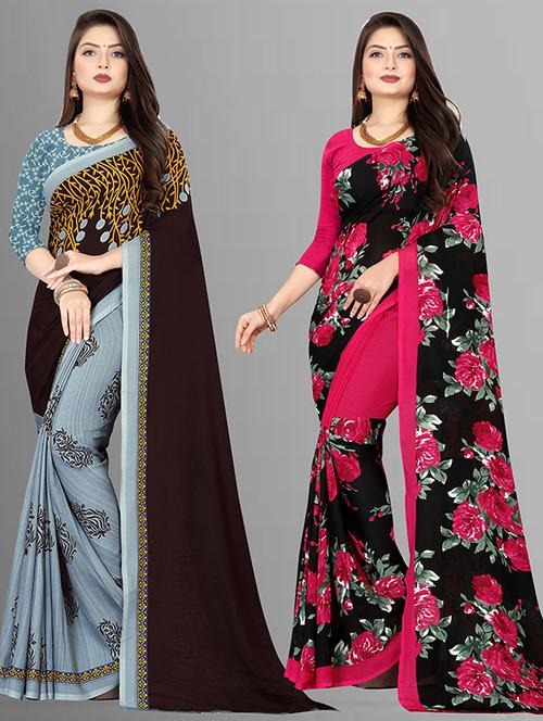 women pack of 2 casual wear sarees with blouse - 21428932 - Very Small Image - 1