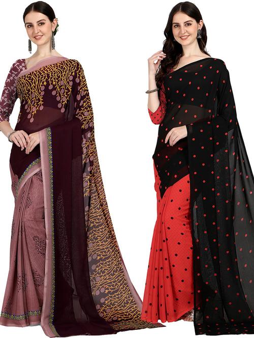 women pack of 2 casual wear combo sarees with blouse - 21428933 - Very Small Image - 1