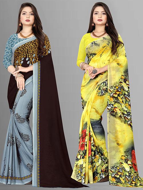 women pack of 2 casual wear combo sarees with blouse - 21428934 - Very Small Image - 1