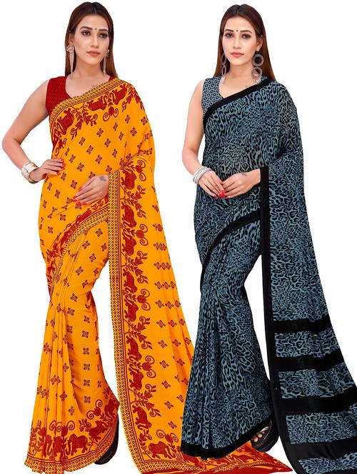 women pack of 2 casual wear combo sarees with blouse - 21428935 - Very Small Image - 1