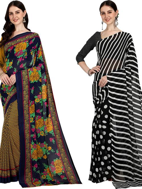 women pack of 2 casual wear combo sarees with blouse - 21428940 - Very Small Image - 1