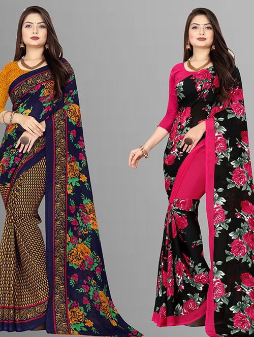 women pack of 2 casual wear combo sarees with blouse - 21428942 - Very Small Image - 1