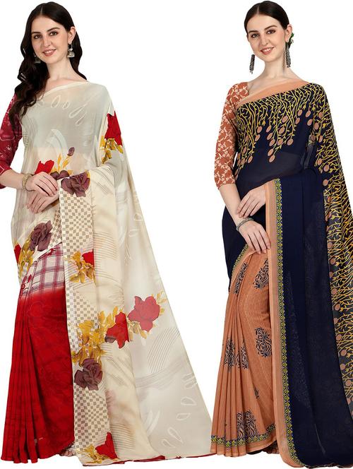 women pack of 2 casual wear combo sarees with blouse - 21428950 - Very Small Image - 1
